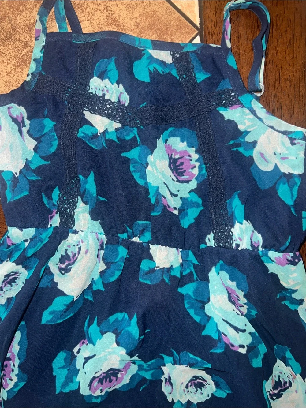 The Children's Place Navy Floral Sundress with Teal and White Roses
